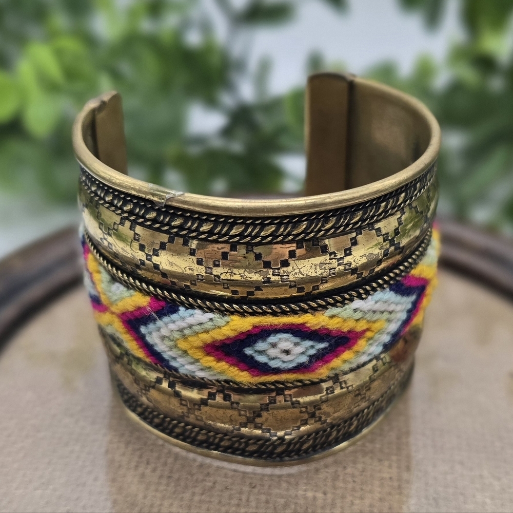 Needlepoint Brass Southwestern Cuff